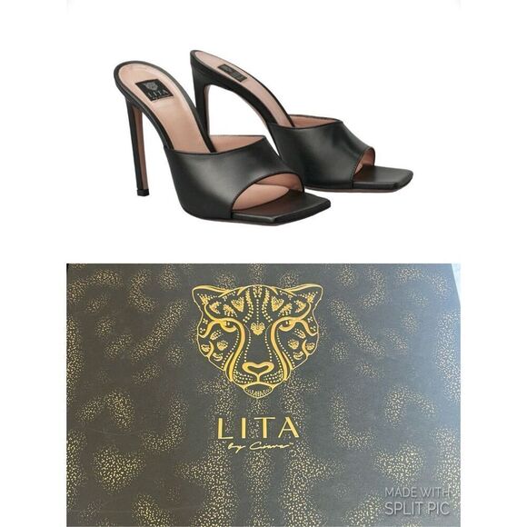 Lita by Ciara Shoes - LITA by Ciara Black Leather Stiletto Slides